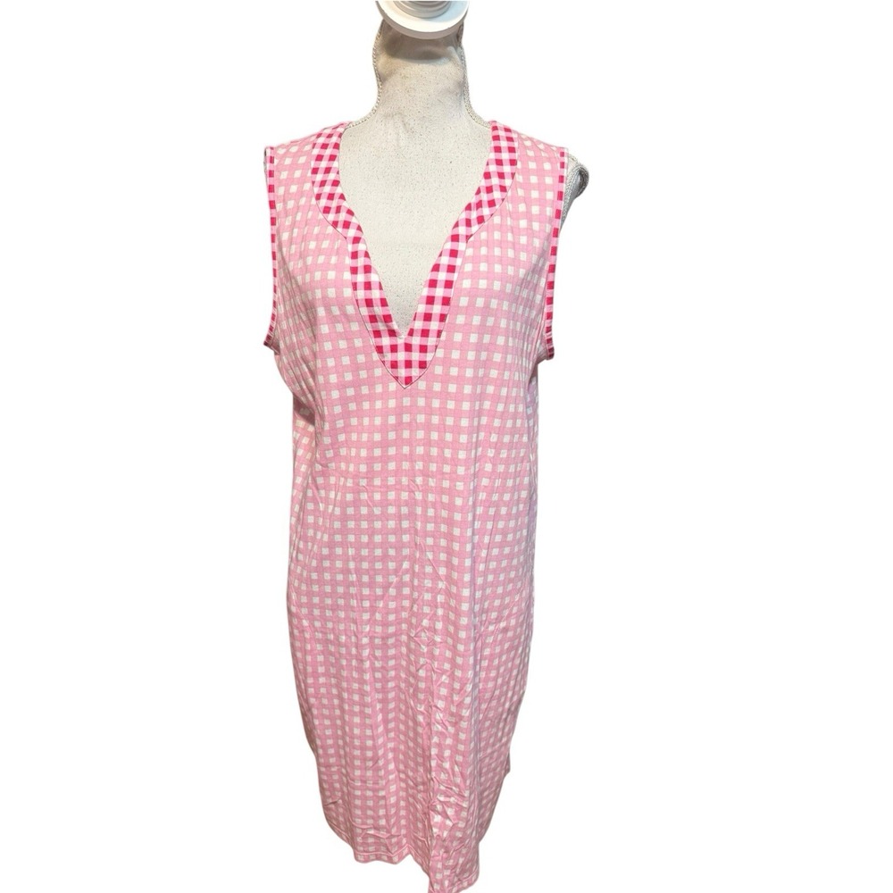 Draper James x Lands End Swim Coverup Dress Size L 14-16 Pink Gingham Coastal